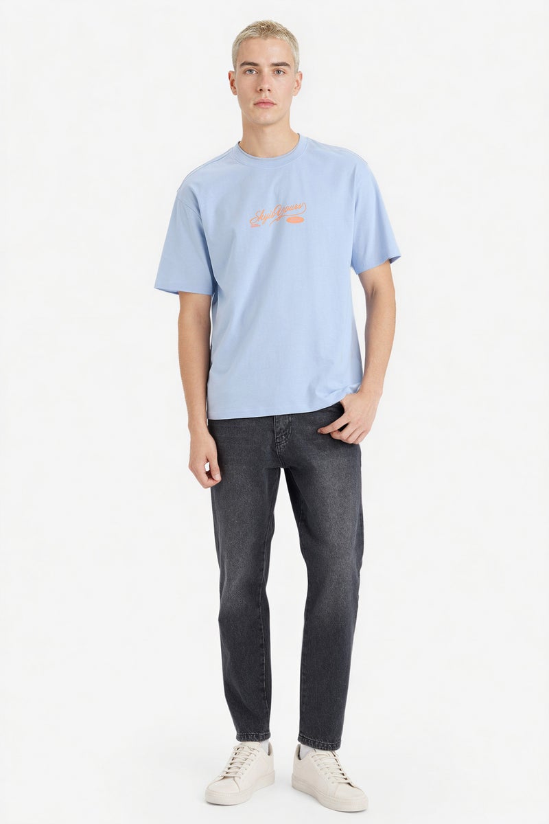 DeFacto Blue Man 100% Cotton Boxy Fit Printed T-Shirt Casual - Image 2